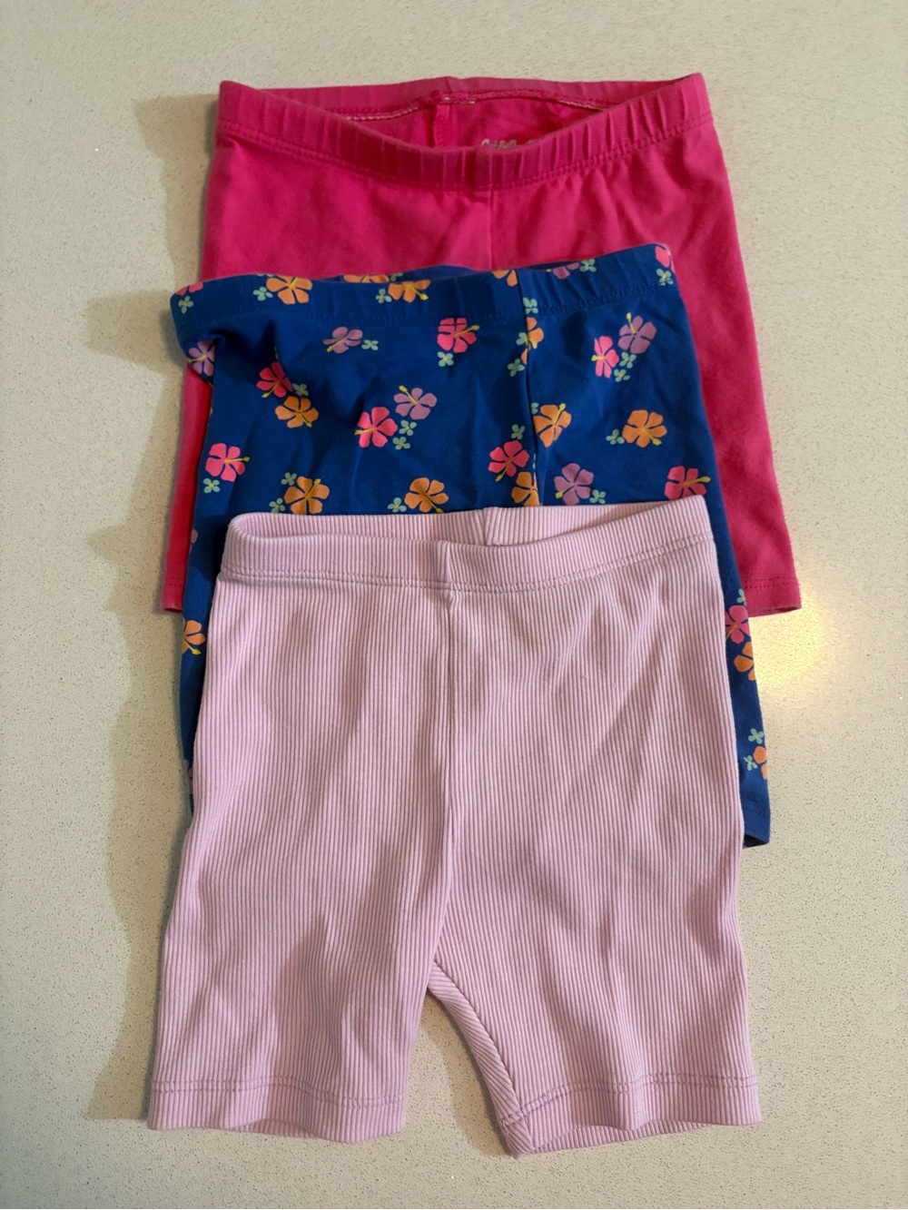 Cat & Jack Girls Pink, Blue & Lilac Floral and Ribbed Bike Shorts Set